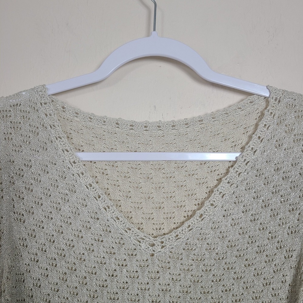 Beige Crochet Knit Lightweight Sweater‎ S Cottagcore Prairie Peasant Fairycore - Picture 6 of 10